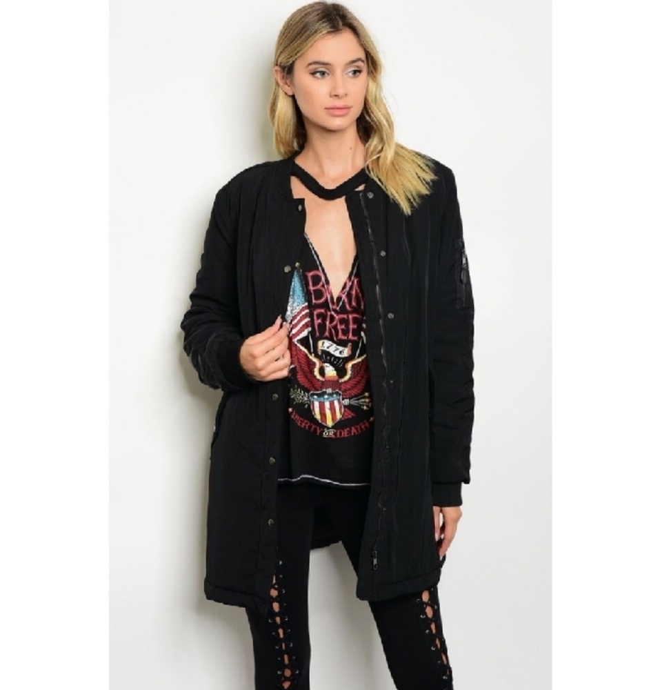 NWOT Black Long Bomber Jacket